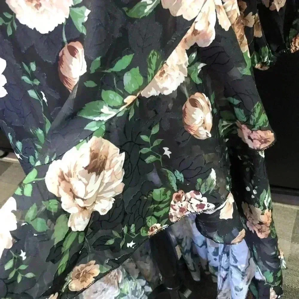 Lulus Feeling Cherished black Floral Ruffled Wrap Tiered Maxi Dress